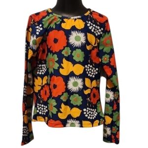 Marimekko For Target Girls Floral Blue And Orange Swim Rash Guard M NWT